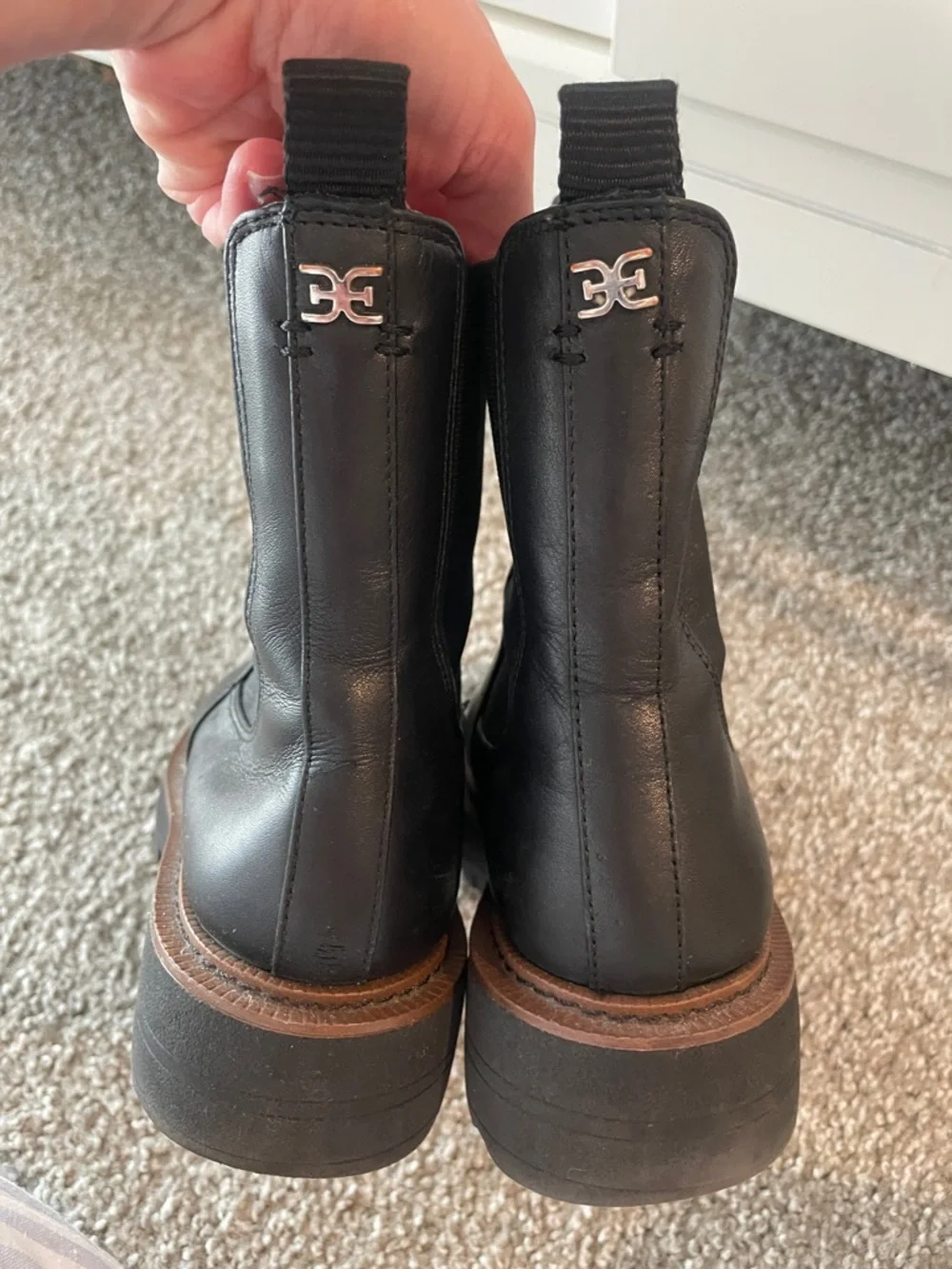 Sam Edelman Black Leather Ankle Booties with Silver Logo